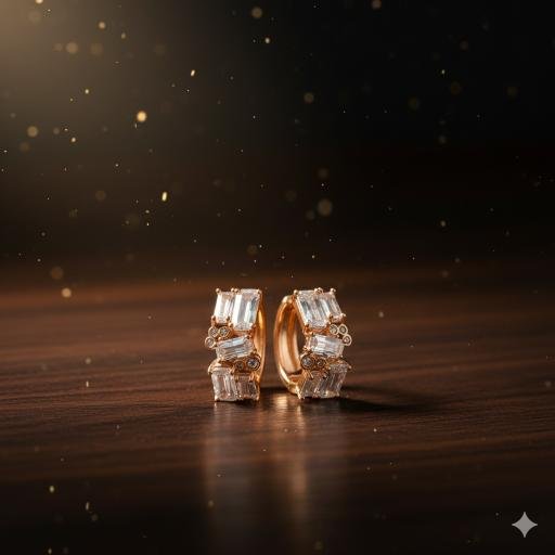 Multi Stones Huggie Earrings - Rose Gold